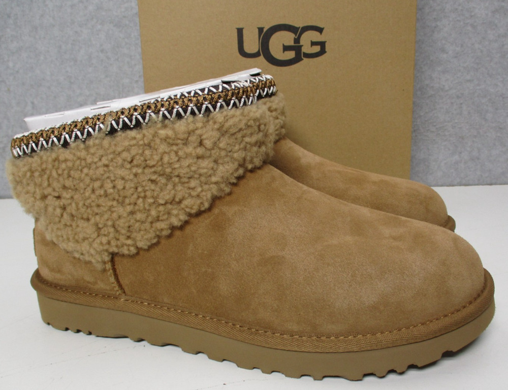 UGG Classic Ultra Mini Maxi Curly Boots Brown Chestnut Womens Sz 9